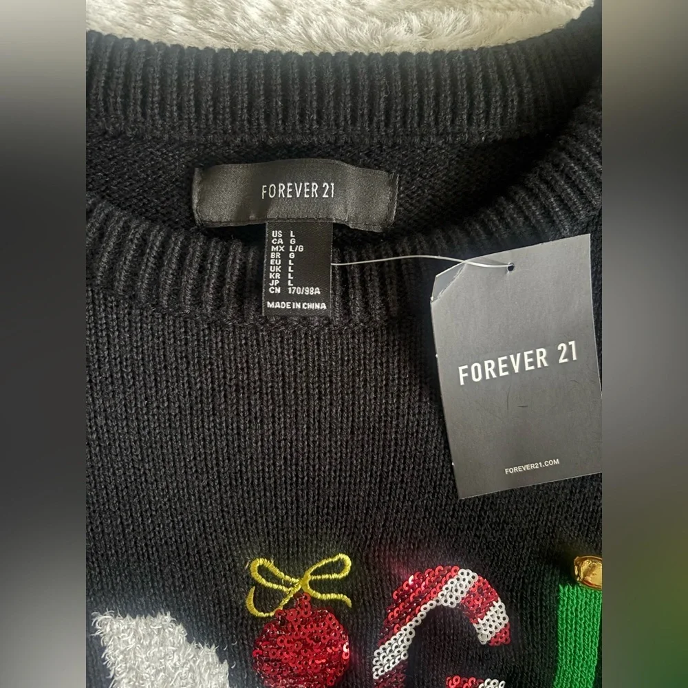 Forever 21 Black Festive Sweater with Red and Green Accents